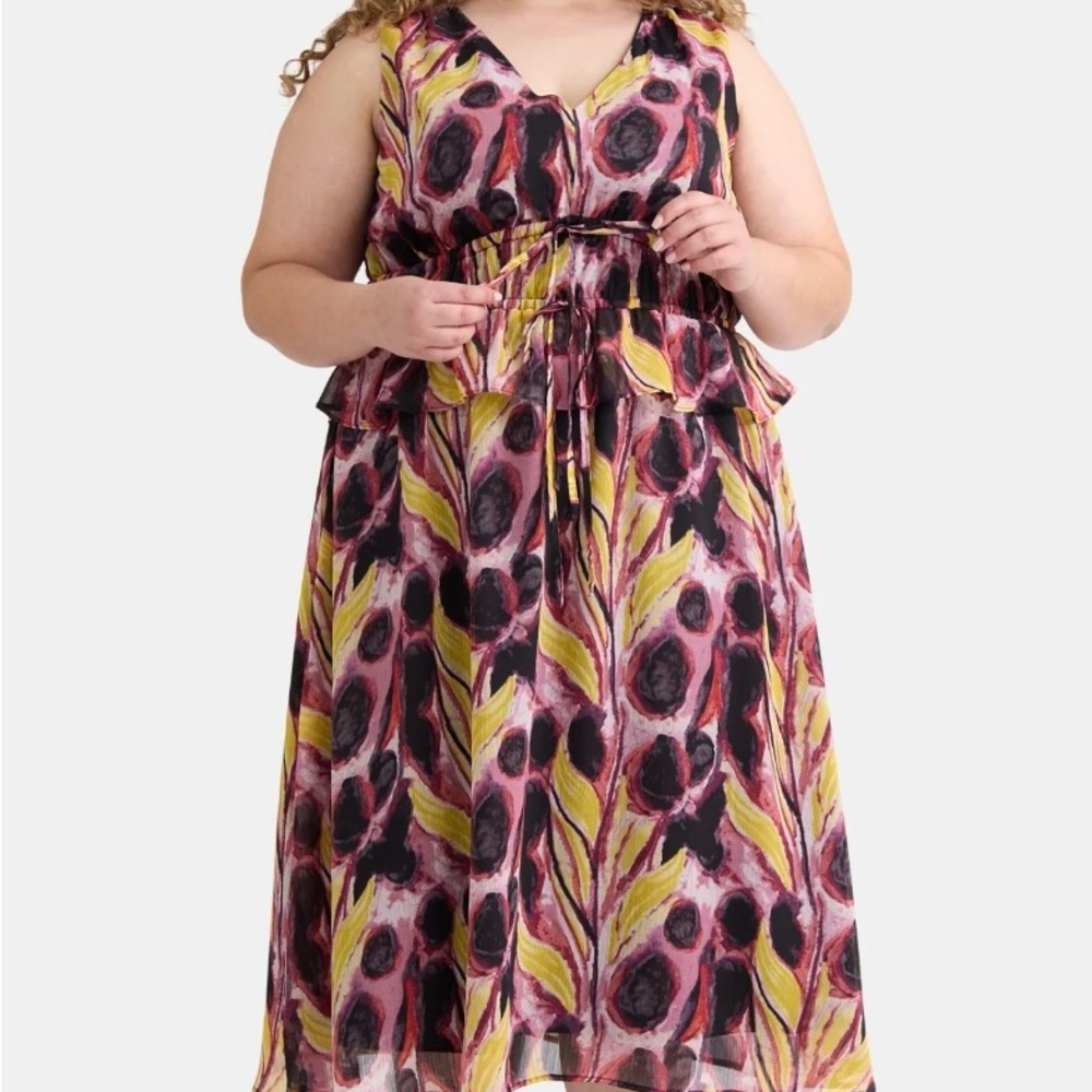 Vibrant Abstract Sleeveless Women’s Plus Size Peplum Midi Dress 16W-18W